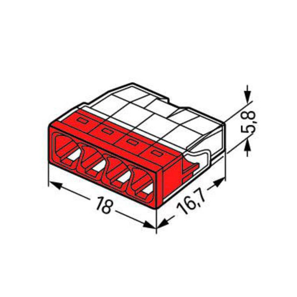 Клема швидкого монтажу WAGO COMPACT для розподіляючих коробок 4X2,5, прозора/червона, без пасти (2273-204) , 100022468