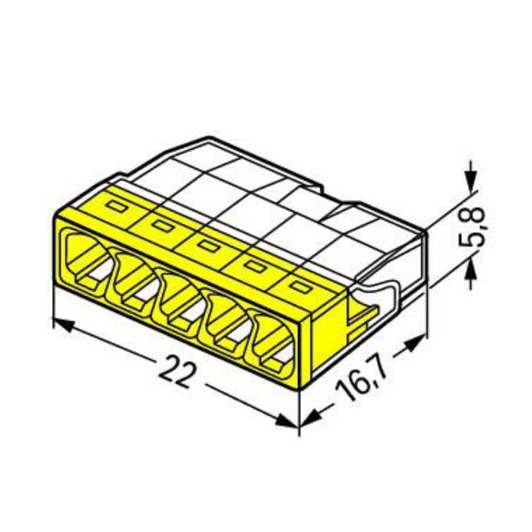 Клема швидкого монтажу WAGO COMPACT для розподіляючих коробок 5X2,5, прозора/жовта, без пасти(2273-205) , 100022469