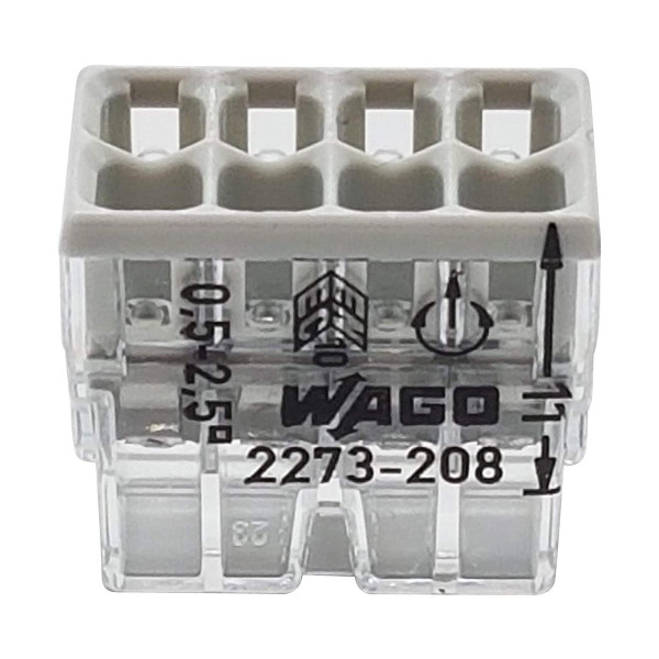 Клема швидкого монтажу WAGO COMPACT для розподіляючих коробок 8X2,5, прозора/сіра, без пасти (2273-208) , 100022470