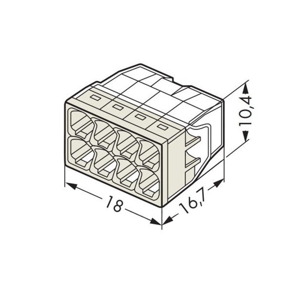 Клема швидкого монтажу WAGO COMPACT для розподіляючих коробок 8X2,5, прозора/сіра, без пасти (2273-208) , 100022470