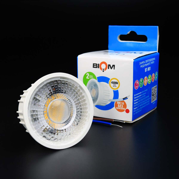 Светодиодная лампа Biom MR16 9W 760Lm 4500K модуль, лінза 60 (BT-901), 100025755