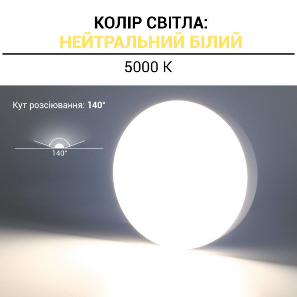 Світильник світлодіодний Biom NL 230V 12W 5000К IP20 білий (NL-1-R12-W-5) , 100025787