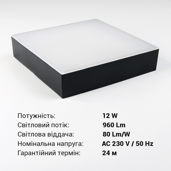 Світильник світлодіодний Biom NL 230V 12W 5000К IP20 чорний (NL-2-S12-B-5) , 100025799