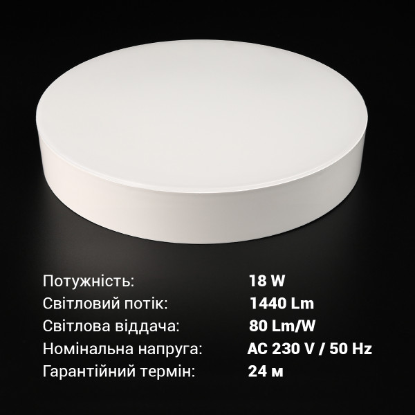 Світильник світлодіодний Biom NL 230V 18W 5000K IP20 білий (NL-1-R18-W-5) , 100025788