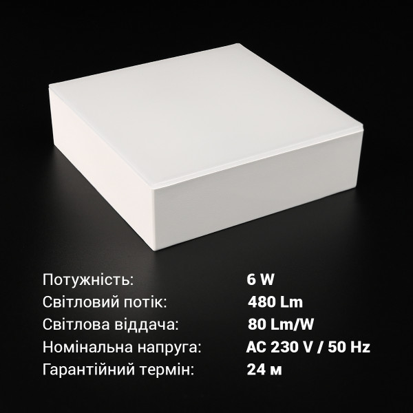 Світильник світлодіодний Biom NL 230V 6W 5000K IP20 білий (NL-1-S6-W-5) , 100025790