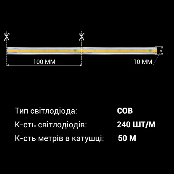 Светодиодная лента BIOM Professional COB-240-230V-IP65 9W 900Lm 3000-3500K 50м (BPS-G4-230-COB-240-10-WW), 100027719