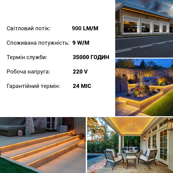Светодиодная лента BIOM Professional COB-240-230V-IP65 9W 900Lm 3000-3500K 50м (BPS-G4-230-COB-240-10-WW), 100027719