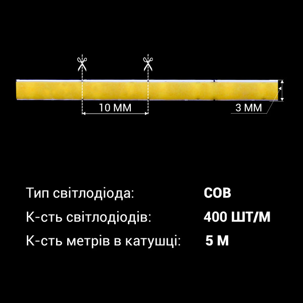 Світлодіодна стрічка BIOM Professional COB-400-12V-IP33 7W 700Lm 4000-4500K 5м (BPS-G4-12-3-COB-400-NW) , 100027715