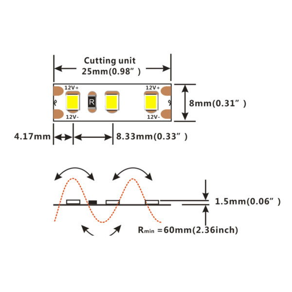 Світлодіодна стрічка COLORS 120-2835-12V-IP20 9,6W 1040Lm 4000K 5м (DJ120-12V-8mm-NW) , 100022277