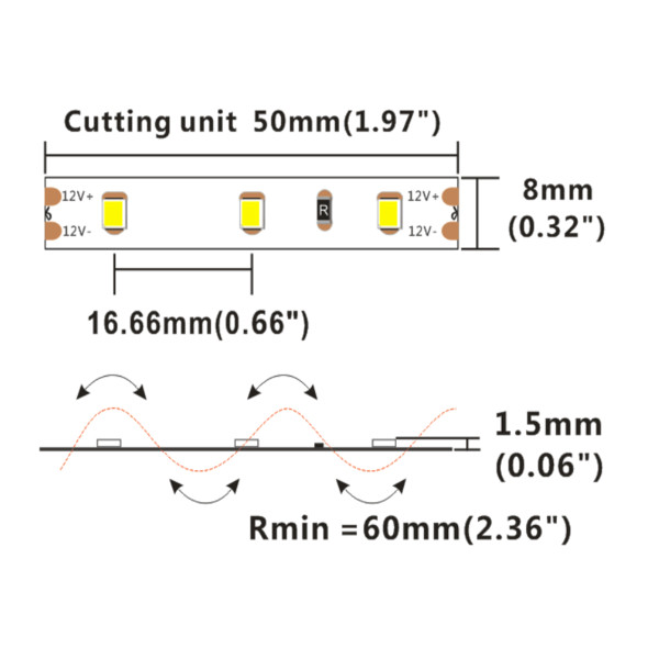 Світлодіодна стрічка COLORS 60-2835-12V-IP20 4,8W 399Lm 3000K 5м (D860-12V-8mm-WW) , 100022211