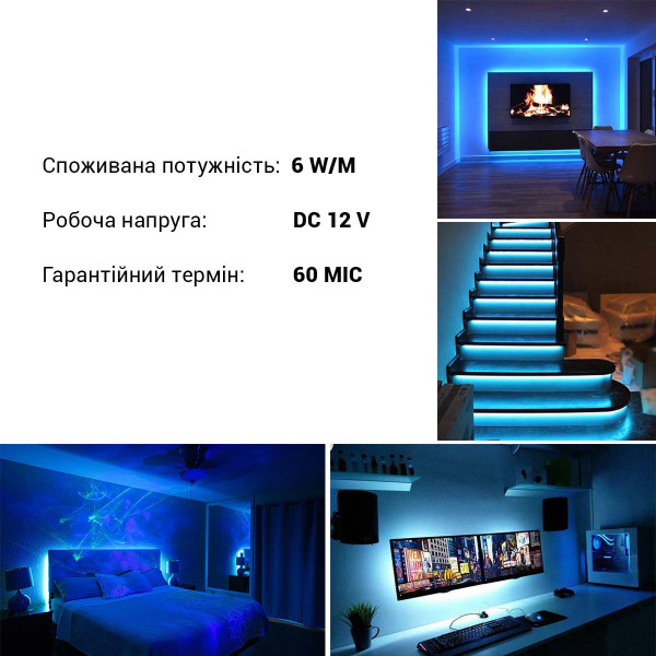 Светодиодная лента RISHANG 60-2835-12V-IP20 6W Blue 5м (RD0860TA-B-B) , 100022360