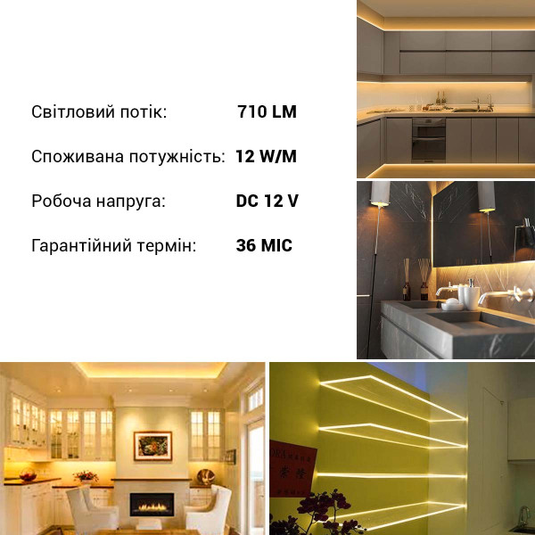 Светодиодная лента RISHANG 60-2835-12V-IP65 12W 710Lm 3000К 5м (RD6060TA-A-WW), 100022386