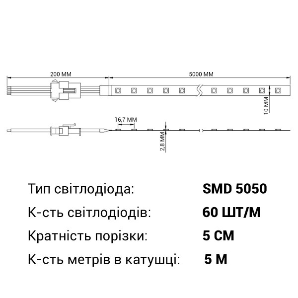Светодиодная лента RISHANG 60-5050-12V-IP65 14,4W RGB 5м (R6060AQ-RGB), 100022335