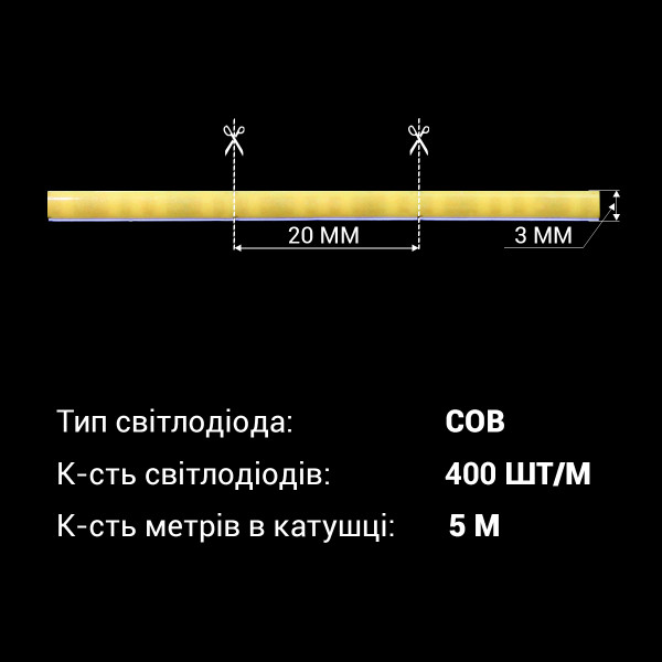 Світлодіодна стрічка BIOM Professional COB-400-24V-IP33 7W 710Lm 6000-6500K 5м (BPS-G4-24-3-COB-400-CW-20) , 100027351