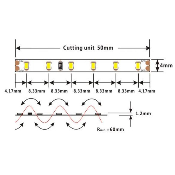 Світлодіодна стрічка COLORS 120-2835-24V-IP20 9,6W 640Lm 4000K 5м (D6120-24V-4mm-NW) , 100022252