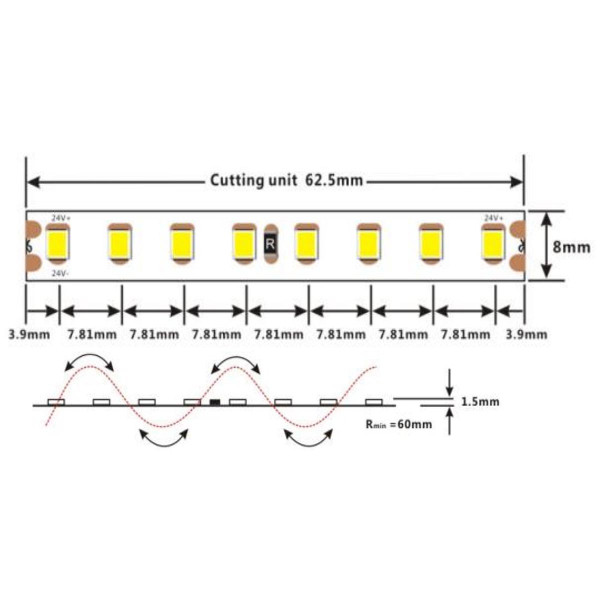 Світлодіодна стрічка COLORS 128-2835-24V-IP20 9,6W 1342Lm 3000K 5м (D8128-24V-8mm-WW) , 100022182