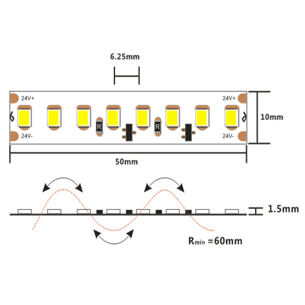 Світлодіодна стрічка COLORS 160-2835-24V-IP20 18W 2400Lm 3000K 5м (DS8160-24V-10mm-WW) , 100022192