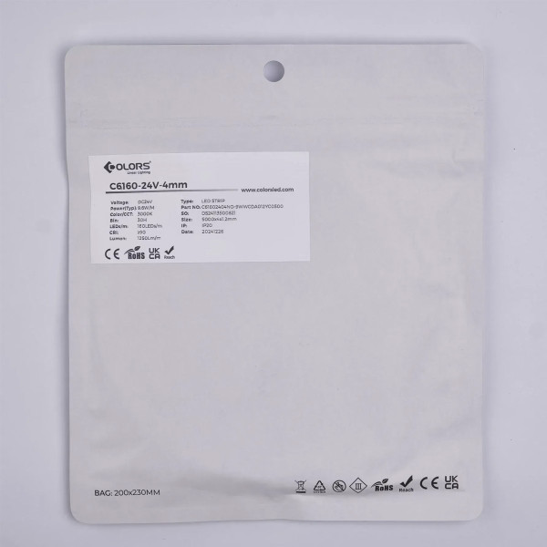 Світлодіодна стрічка COLORS 2216-160-24V-IP20 9.6W 1250Lm 3000K 5м (C6160-24V-4mm-WW) , 100028255