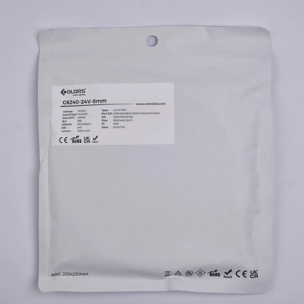Світлодіодна стрічка COLORS 2216-240-24V-IP20 14.4W 1930Lm 4000K 5м (C6240-24V-8mm-NW) , 100028228
