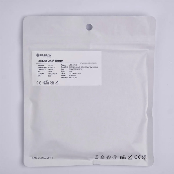 Світлодіодна стрічка COLORS 2835-120-24V-IP20 8.4W 630Lm 1900K 5м (D8120-24V-8mm-8.4W-GW9) , 100028327