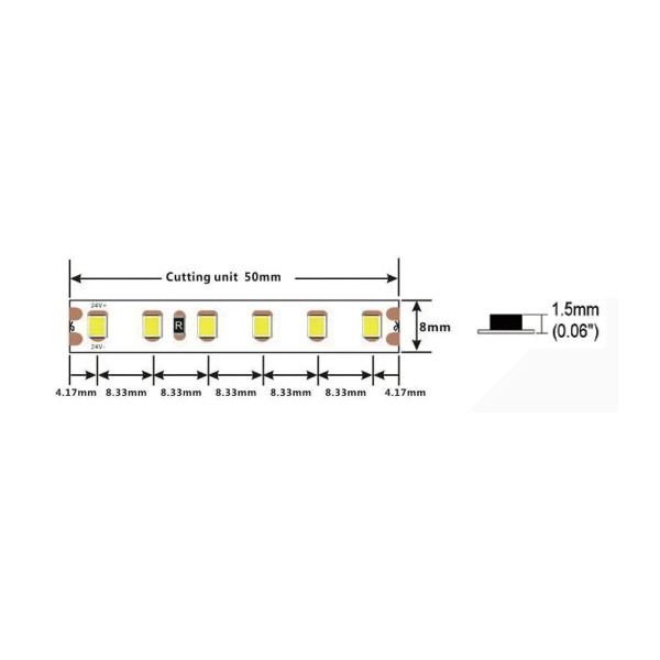 Світлодіодна стрічка COLORS 2835-120-24V-IP20 8.4W 630Lm 1900K 5м (D8120-24V-8mm-8.4W-GW9) , 100028327