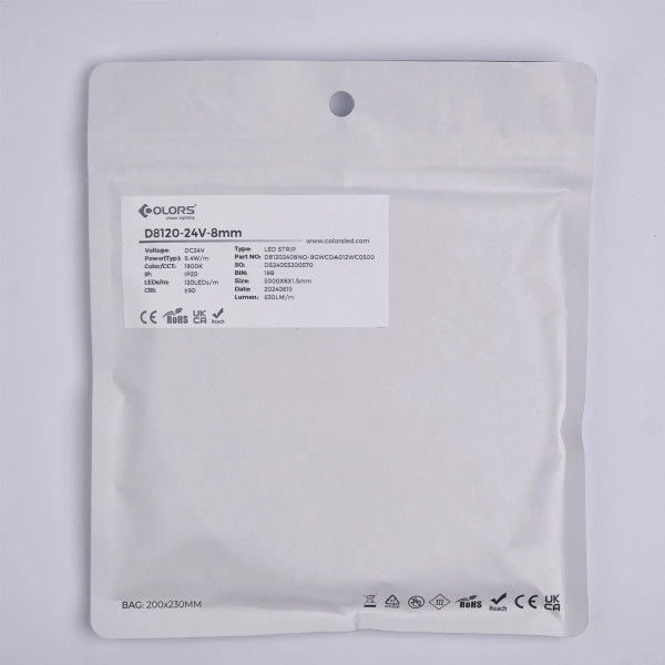 Світлодіодна стрічка COLORS 2835-120-24V-IP20 8.4W 745Lm 2700K 50м (D8120-24V-8mm-8.4W-SW9_50) , 100028333