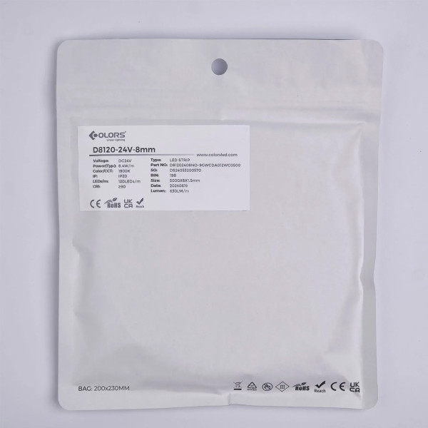Світлодіодна стрічка COLORS 2835-120-24V-IP20 8.4W 745Lm 2700K 5м (D8120-24V-8mm-8.4W-SW9) , 100028218