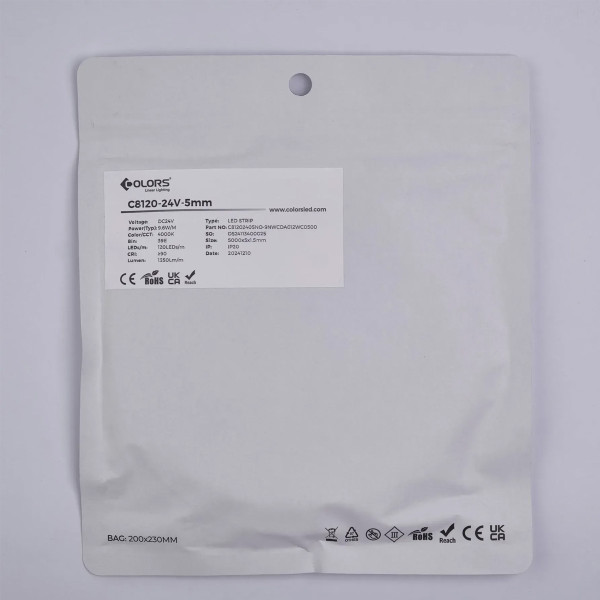 Світлодіодна стрічка COLORS 2835-120-24V-IP20 9.6W 1350Lm 4000K 5м (C8120-24V-5mm-NW) , 100028254