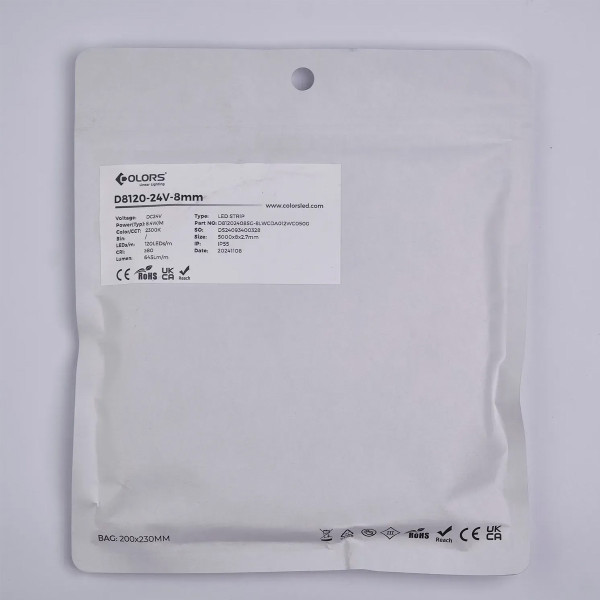 Світлодіодна стрічка COLORS 2835-120-24V-IP55 8.4W 690Lm 2300K 5м (D8120-24V-8mm-IP55-LW) , 100028224