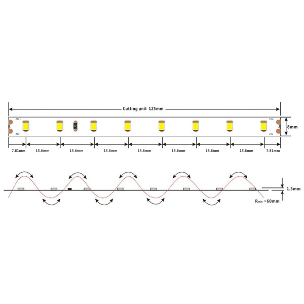 Світлодіодна стрічка COLORS 64-2835-24V-IP20 4,8W 677Lm 4000K 5м (D864-24V-8mm-NW) , 100022221