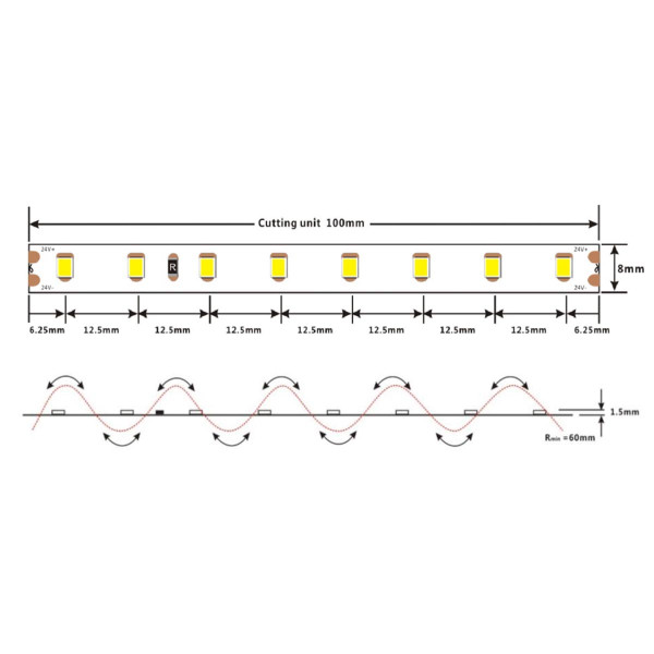 Світлодіодна стрічка COLORS 80-2835-24V-IP20 6W 828Lm 3000K 5м (D880-24V-8mm-WW) , 100022222