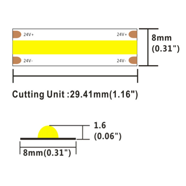 Світлодіодна стрічка COLORS COB-24V-IP20 11,5W 900Lm 3000K 5м (DF10-24V-8mm-WW) , 100022269