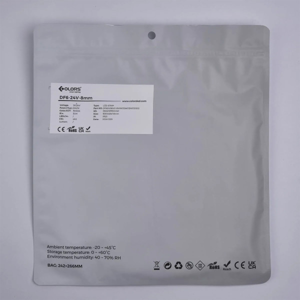 Світлодіодна стрічка COLORS COB-24V-IP20 5W 400Lm 3000K 5м (DF6-24V-8mm-5W-WW) , 100028200