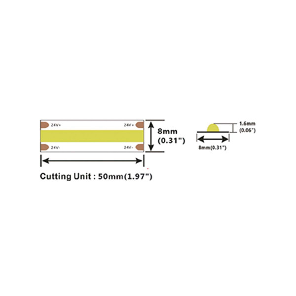 Світлодіодна стрічка COLORS COB-24V-IP20 8W 605Lm 3000K 5м (DRF6-24V-8mm-WW) , 100022835