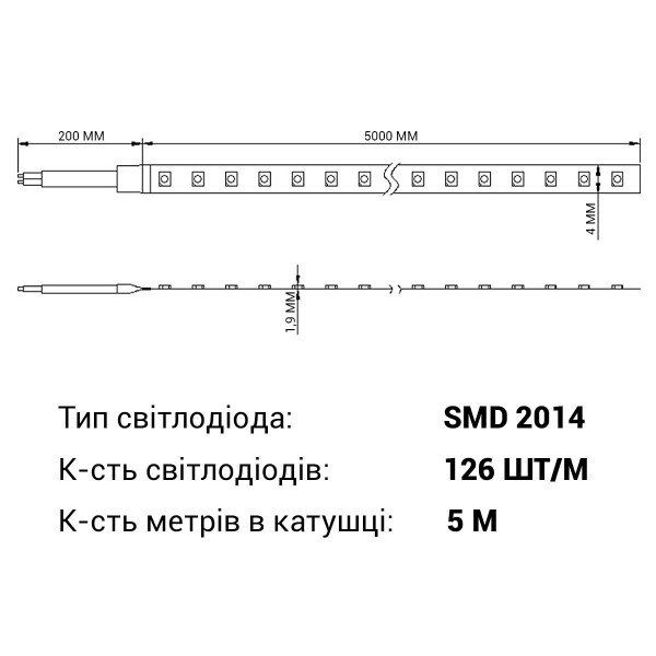 Светодиодная лента RISHANG 126-2014-24V-IP33 8,6W 750Lm 6500К 5м (RD04C6VC-W), 100022358