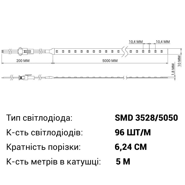 Светодиодная лента RISHANG 96-3528/5050-24V-IP33 9W 780+820Lm 2700+6500К 5м (RD0096BC-B-SW-W), 100022347