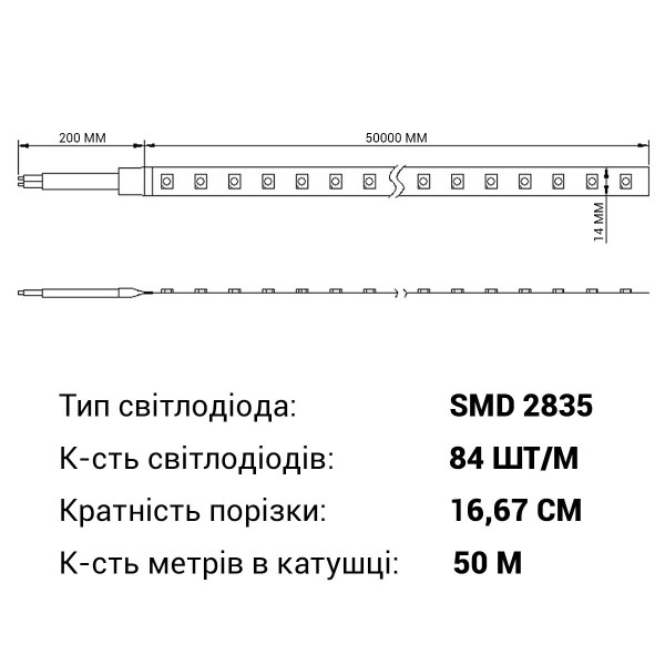 Светодиодная лента RISHANG 84-2835-48V-IP68 6W 675Lm 4000К 50м (RJAD84TJ-A-NW), 100022400