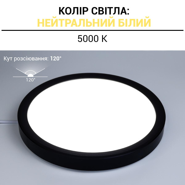 Світильник світлодіодний Biom MD 24W круглий 5000К чорний (MD-01-R24-5) , 100023419