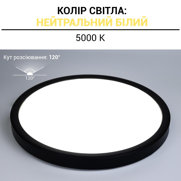 Світильник світлодіодний Biom MD 28W круглий 5000К чорний (MD-01-R28-5) , 100023420