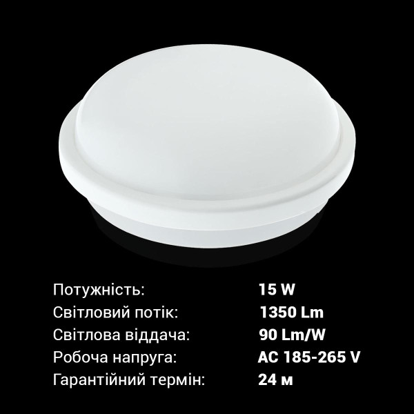 Накладной светильник Biom SMPL 220V 15W 6000K 1350Lm IP65 Матовый (Frosted) (SMPL-R15-6), 100017818