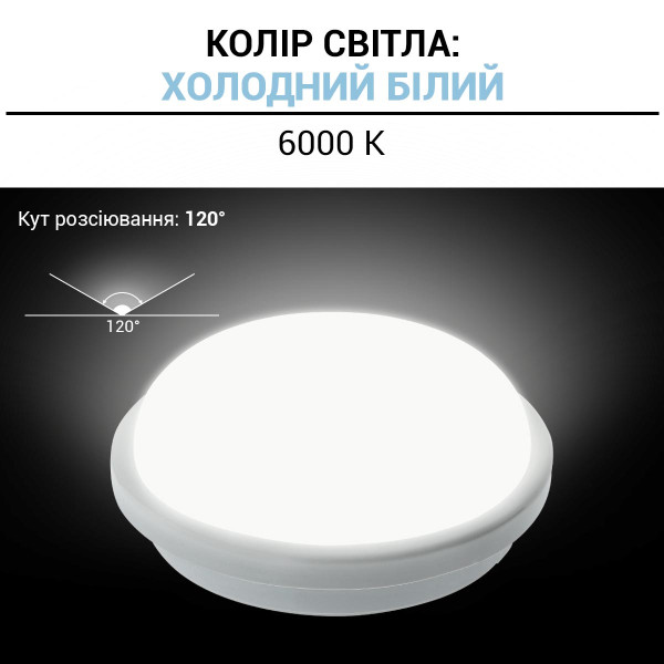 Накладной светильник Biom SMPL 220V 15W 6000K 1350Lm IP65 Матовый (Frosted) (SMPL-R15-6), 100017818