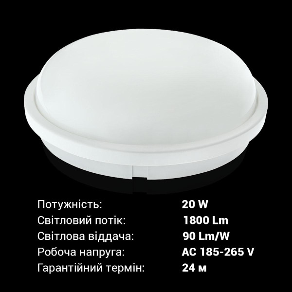 Накладной светильник Biom SMPL 220V 20W 6000K 1800Lm IP65 Матовый (Frosted) (SMPL-R20-6), 100017819