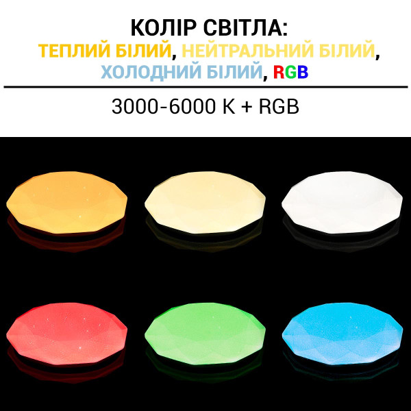Потолочный светильник Biom SMART 230V 55W RGB+3000-6000K IP20 с д/у (SML-R44-55-RGB), 100023953
