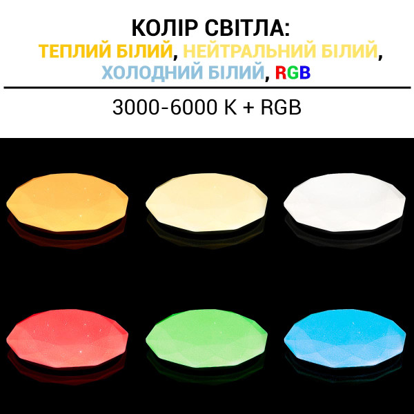 Потолочный светильник Biom SMART 230V 70W RGB+3000-6000K IP20 с д/у (SML-R44-70-RGB), 100023956