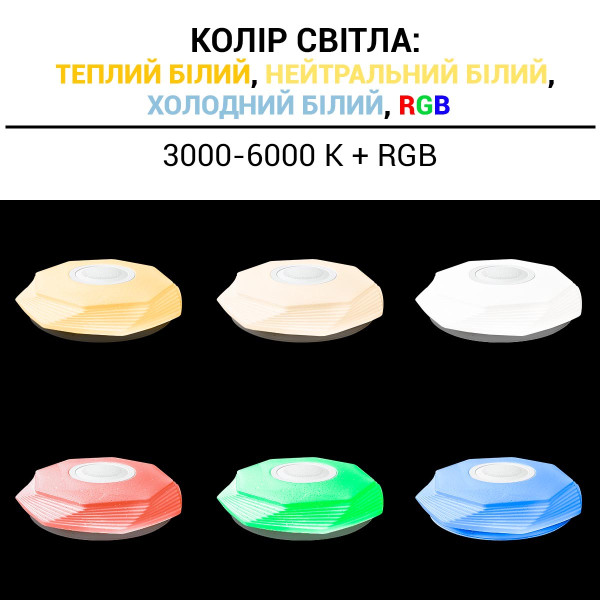 Потолочный светильник Biom SMART 230V 55W RGB+3000-6000K IP20 с д/у музыкальный BT APP (SML-R46-55-M-RGB), 100023957
