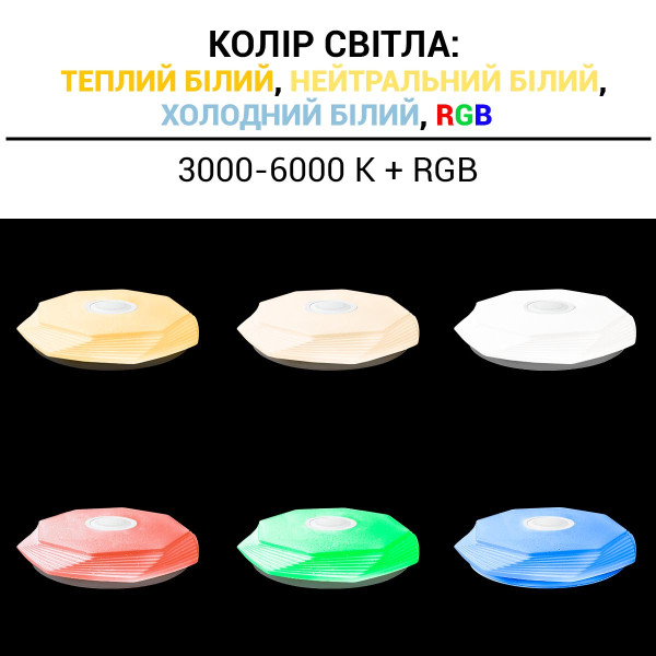 Потолочный светильник Biom SMART 230V 70W RGB+3000-6000K IP20 с д/у музыкальный BT APP (SML-R46-70-M-RGB), 100023958
