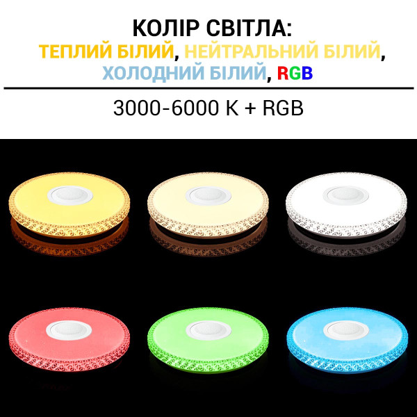 Потолочный светильник Biom SMART 230V 55W RGB+3000-6000K IP20 с д/у музыкальный BT APP (SML-R47-55-M-RGB), 100023959