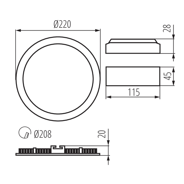 Світильник KANLUX типу downlight ROUNDA V2LED18W-WW-W (28935) , 100024609