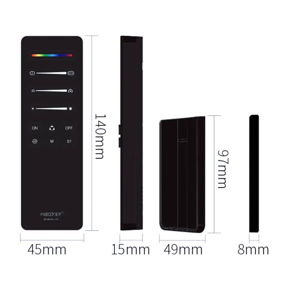Пульт д/к Mi-light SPI White/RGB/RGBW/CCT RF 2.4G Black (C6) , 100024024