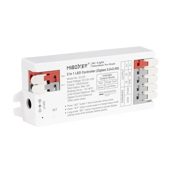 Контроллер Mi-light tunable white W+CCT 2 в 1 12А DC12/24V 2,4G ZigBee +RF (E2-ZR), 100024037